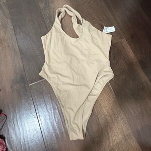 Beige One Shoulder Swimsuit